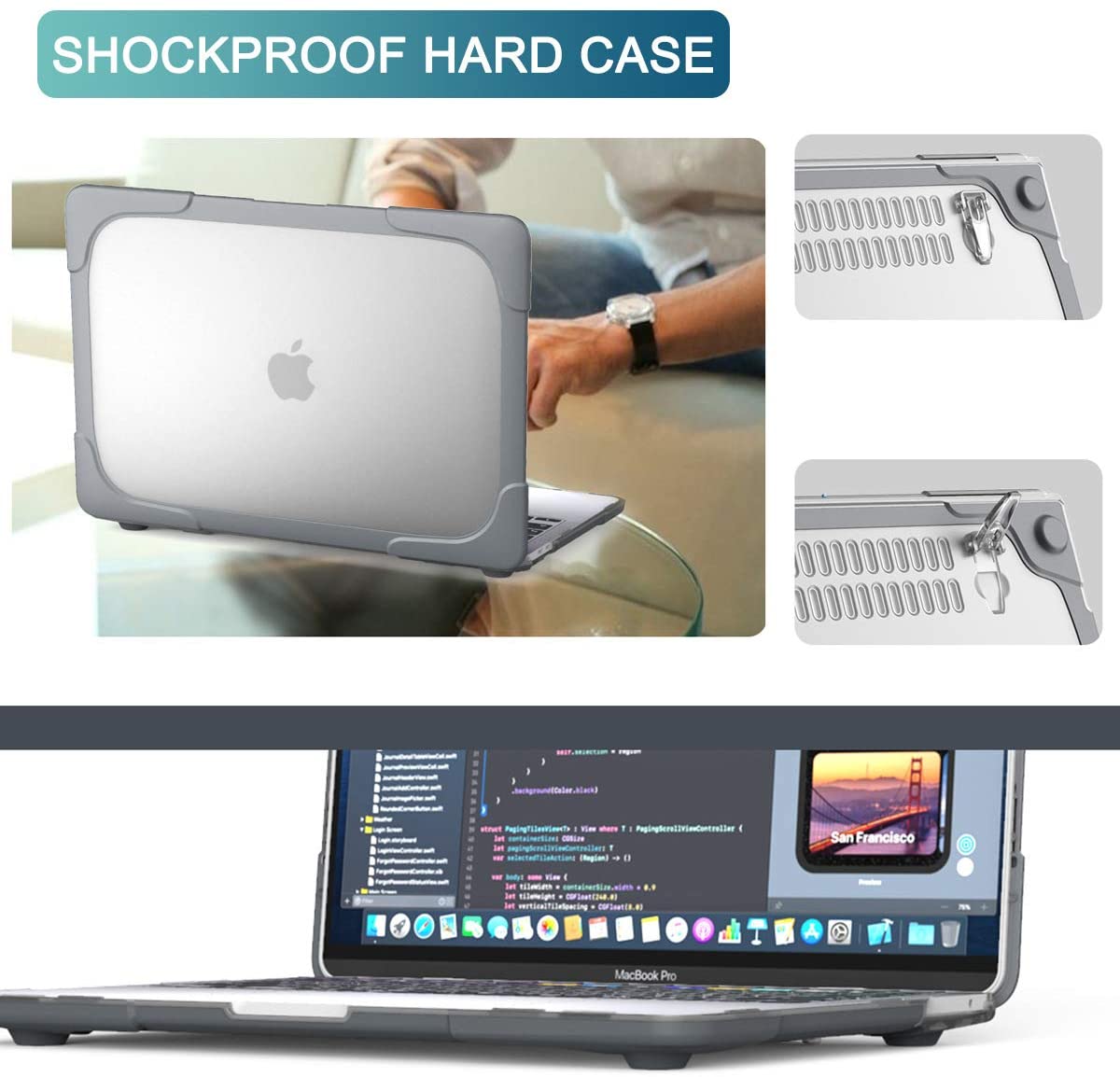 MacBook Case Heavy Duty with Folding Stand - Grey
