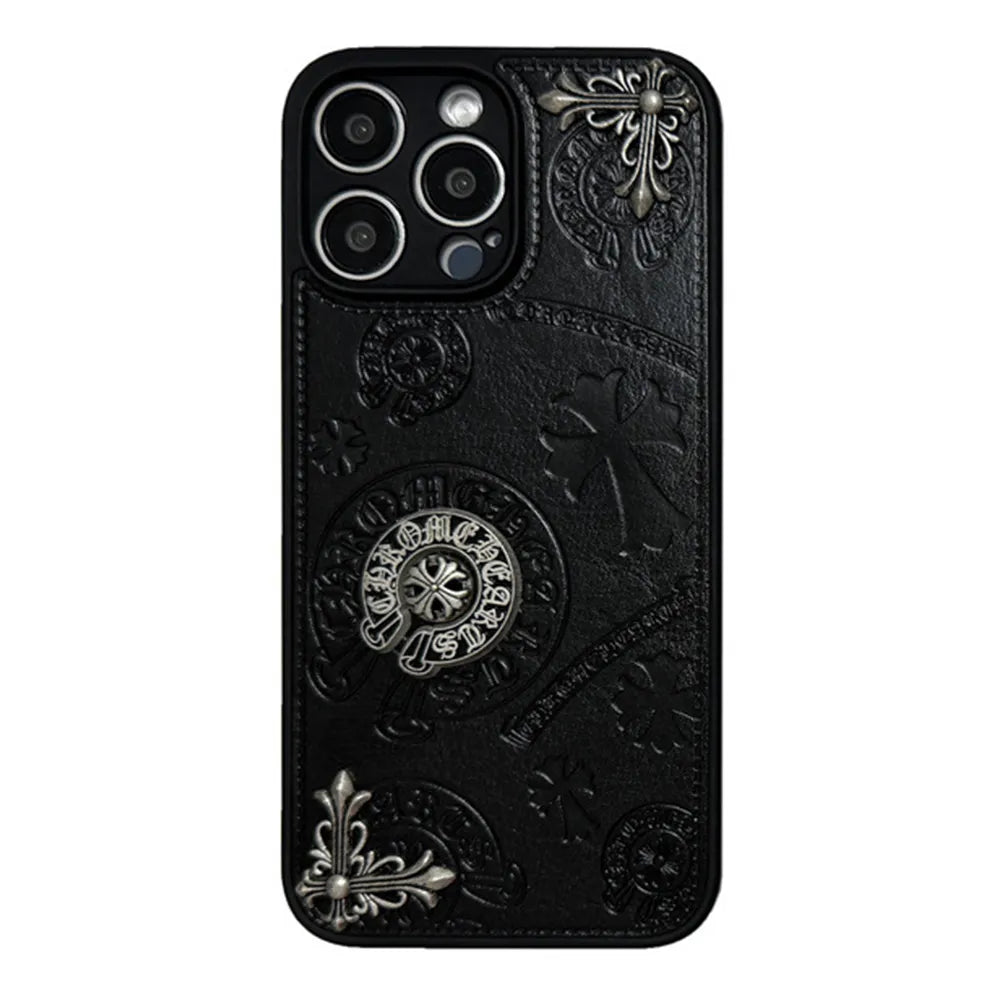 Chrome Hearts Black luxury leather iphone Case