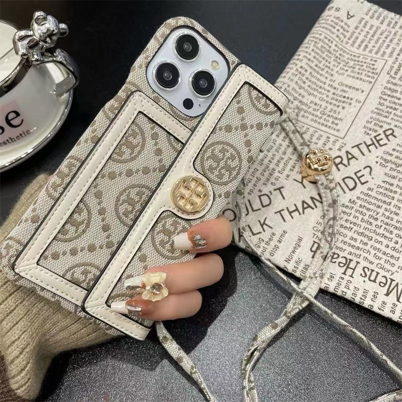 TB Retro Fabric iPhone Wallet Case With Crossbody Strap