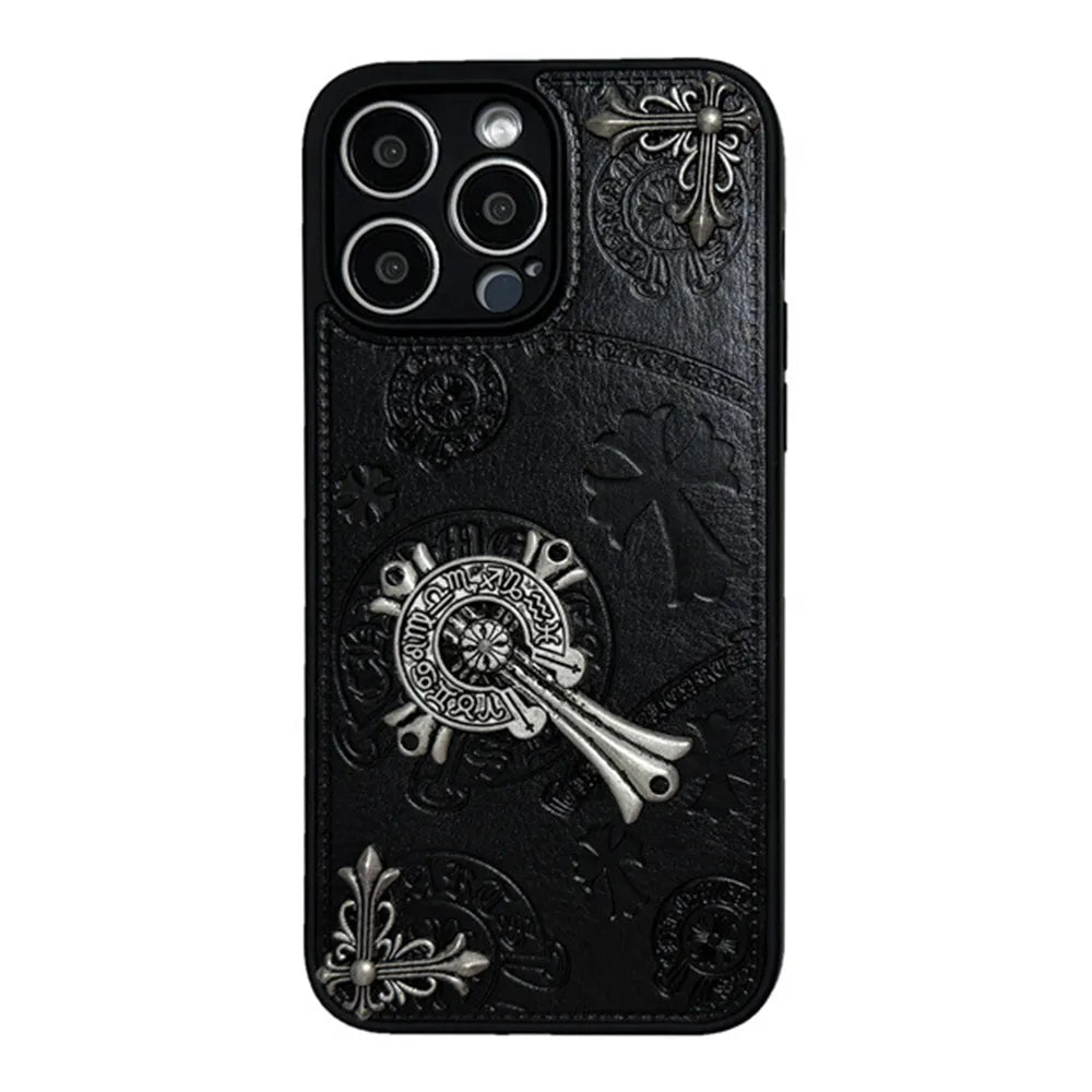 Chrome Hearts Black luxury leather iphone Case