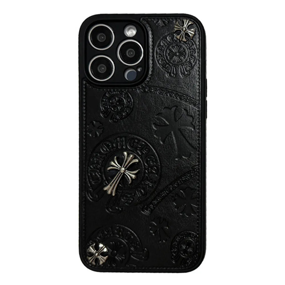 Chrome Hearts Black luxury leather iphone Case