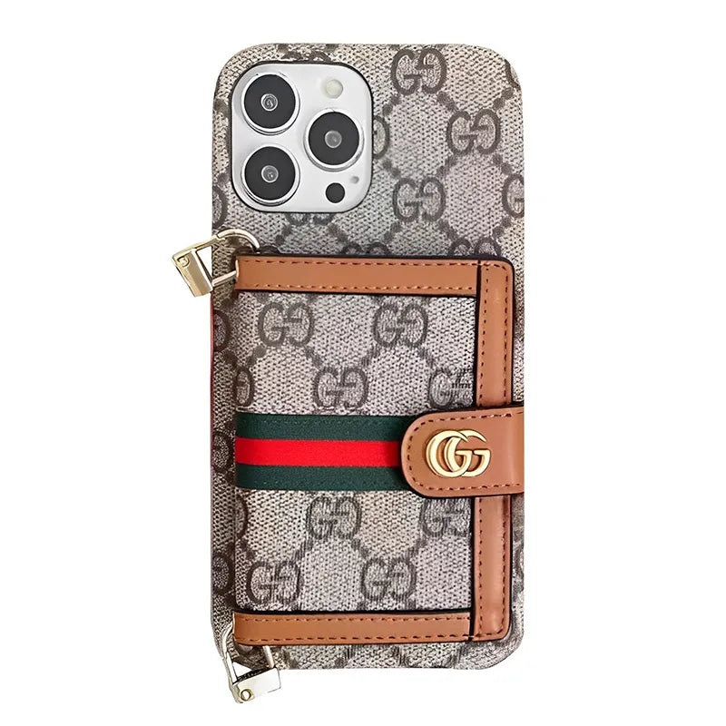 GG Classic Leather iPhone Wallet Case With Crossbody Strap