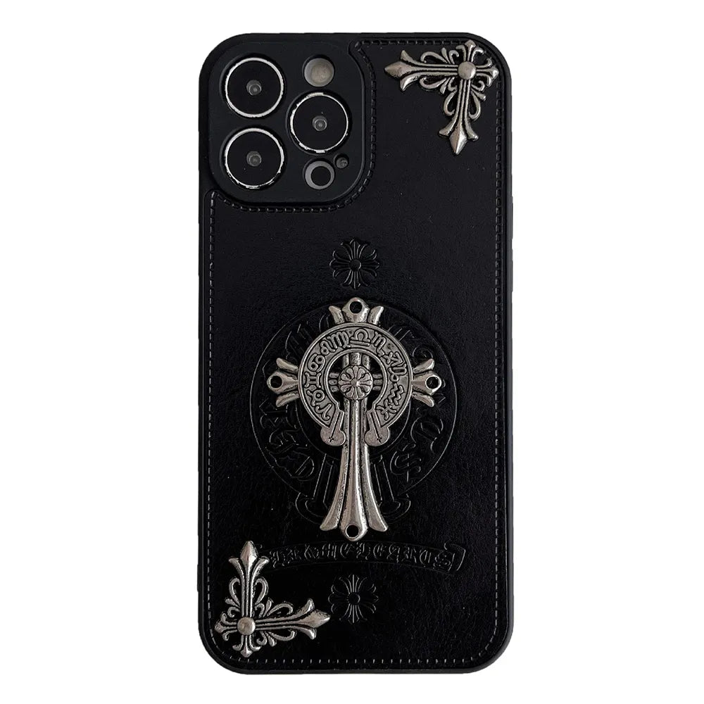 Chrome Hearts Black luxury leather iphone Case