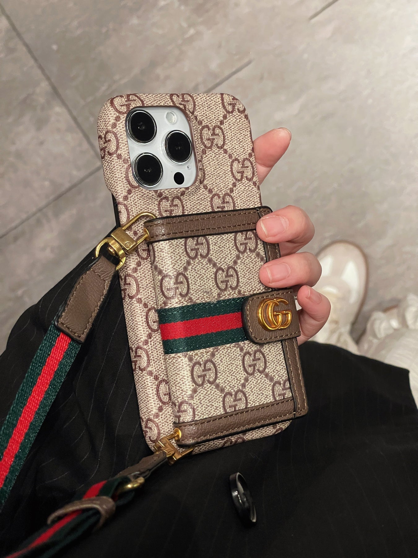 GG iPhone Case With Wallet And Crossbody Strap