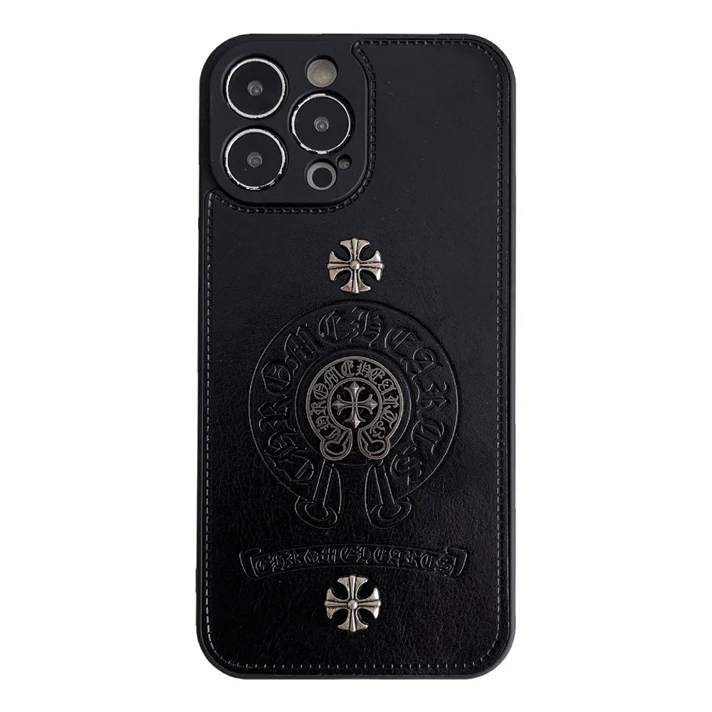 Chrome Hearts Black luxury leather iphone Case