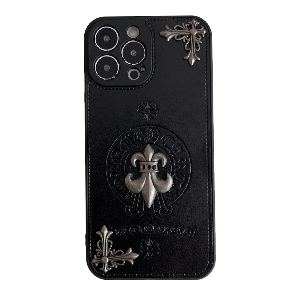 Chrome Hearts Black luxury leather iphone Case