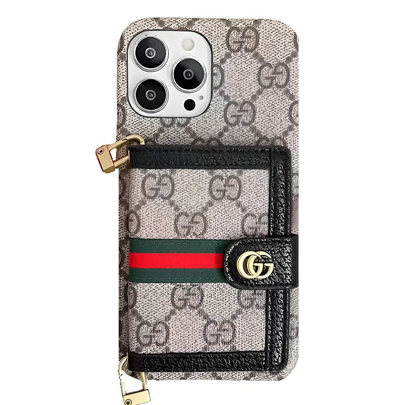 GG Classic Leather iPhone Wallet Case With Crossbody Strap