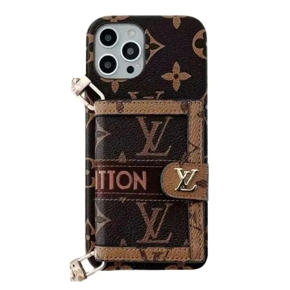 Classic V Leather iPhone Wallet Case With Crossbody Strap