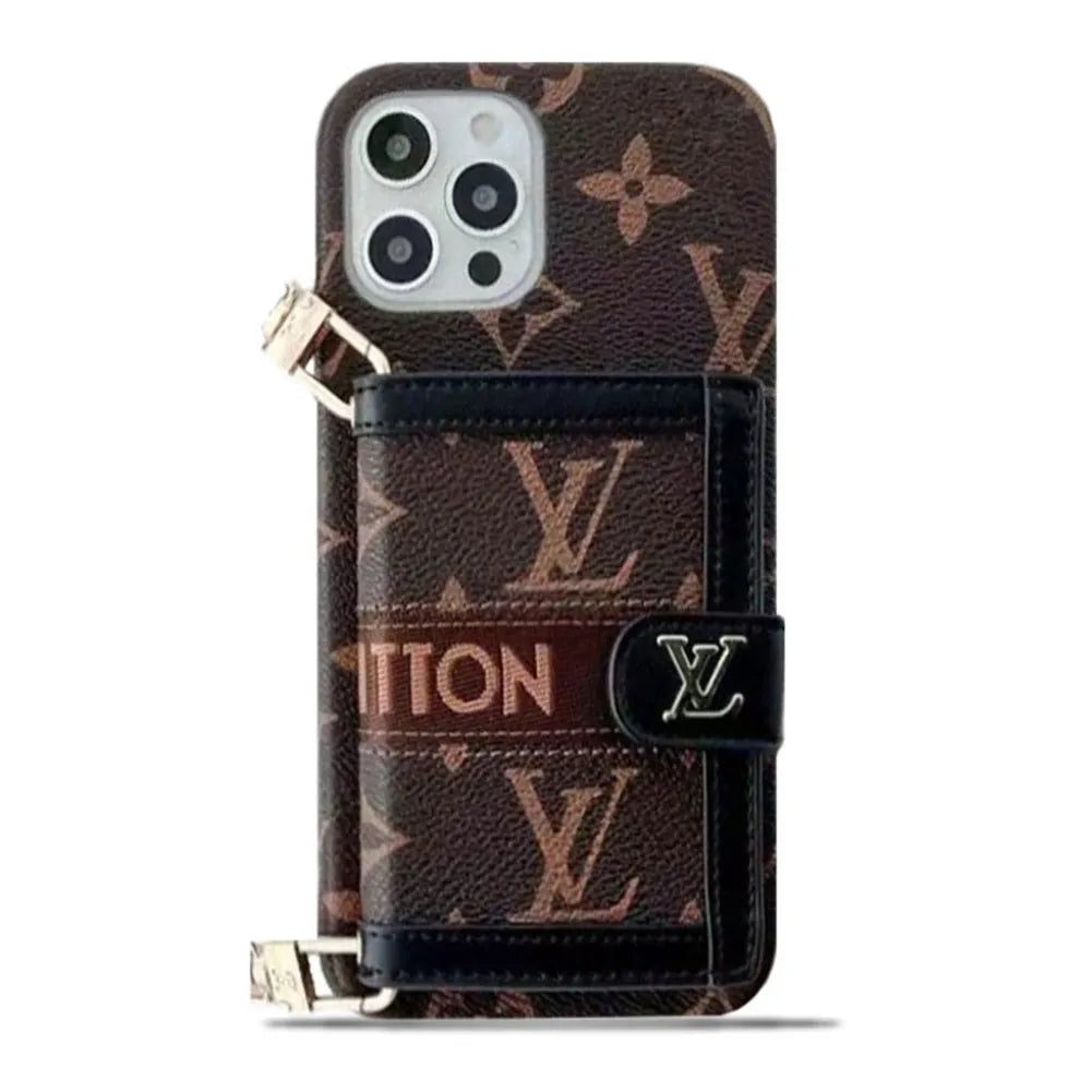 Classic V Leather iPhone Wallet Case With Crossbody Strap