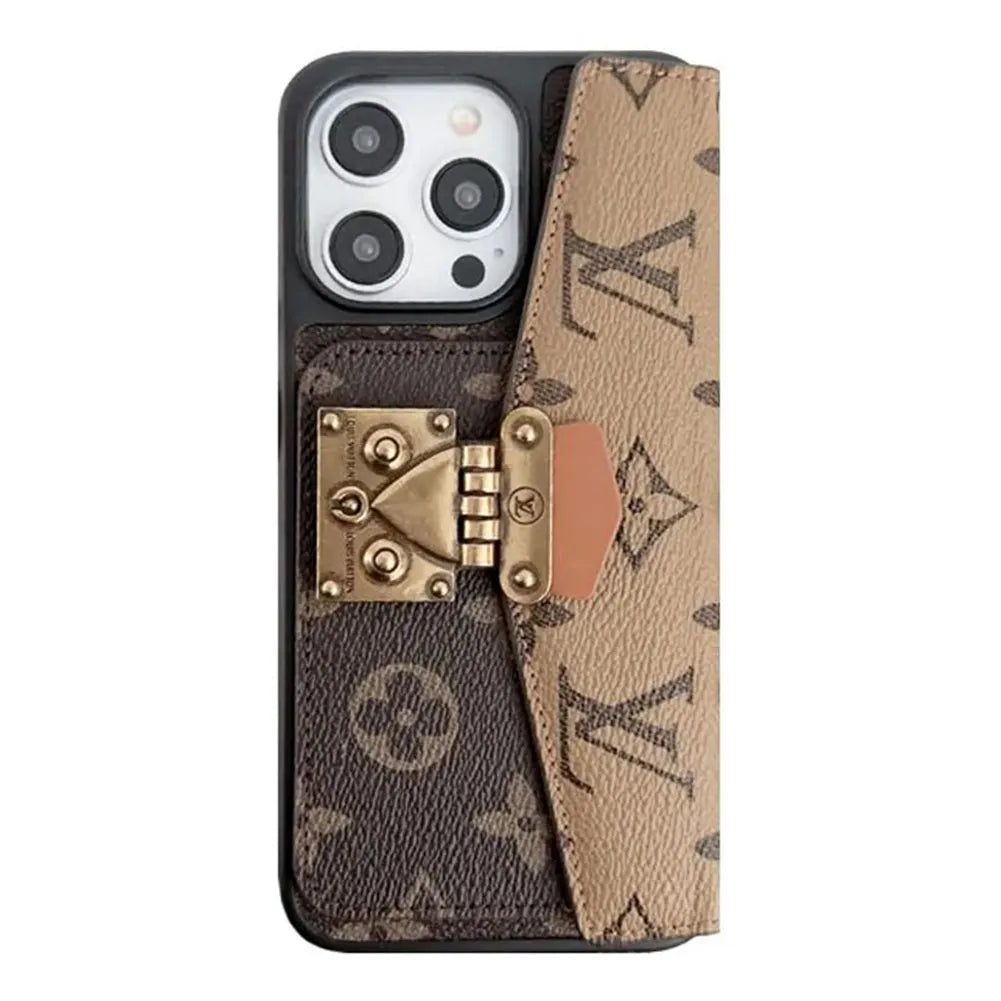 Monogram V Leather iPhone Wallet Cases Magnetic Flip Cover