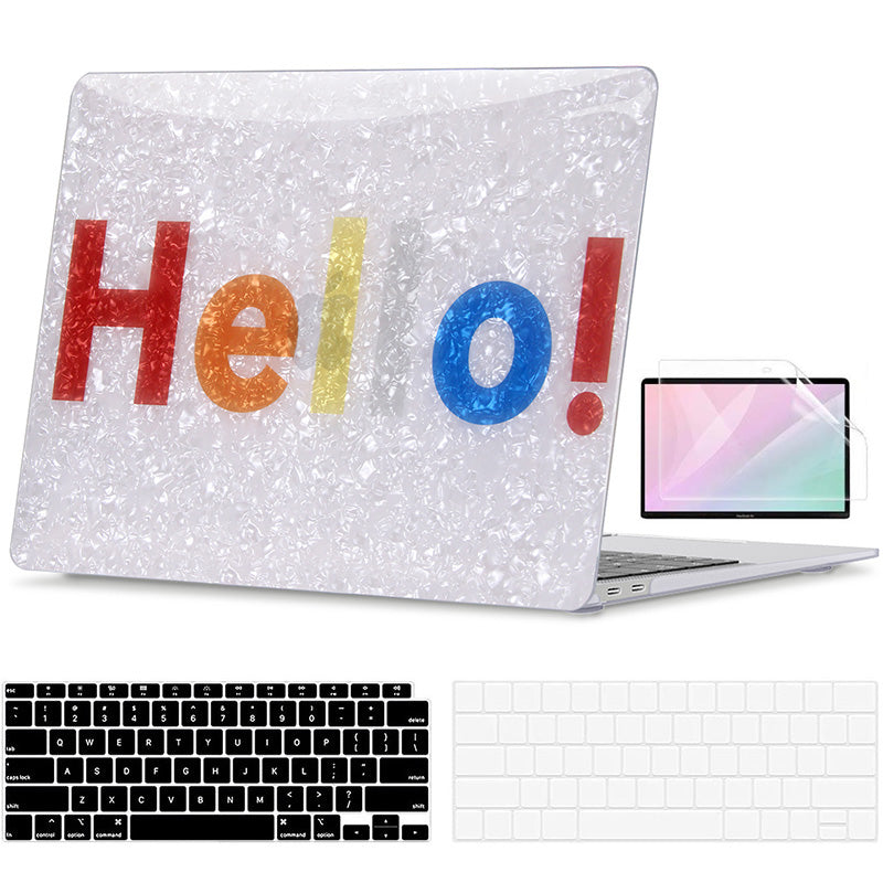 "Hello" glitter pearl shell macbook case