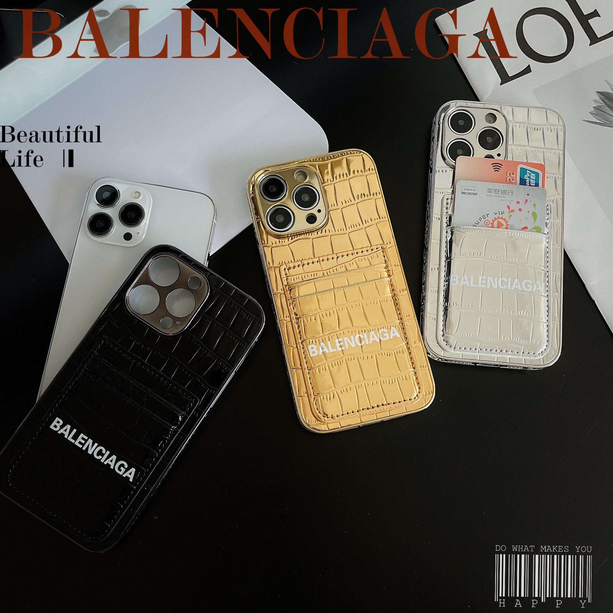 Balenciaga Faux Croc luxurious Leather iPhone Wallet Case