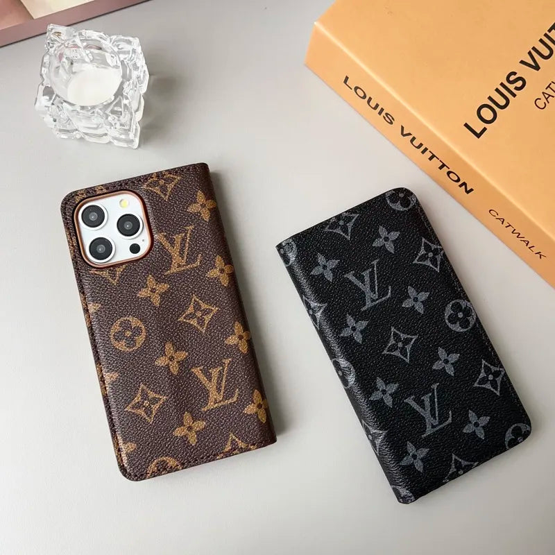 Monogram Leather V iPhone Wallet Case Magnetic Flip Cover