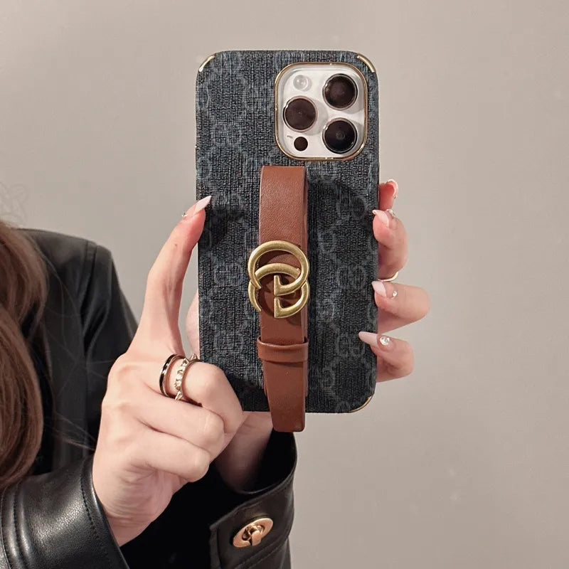 GG Luxurious Leather iPhone Case With Holder