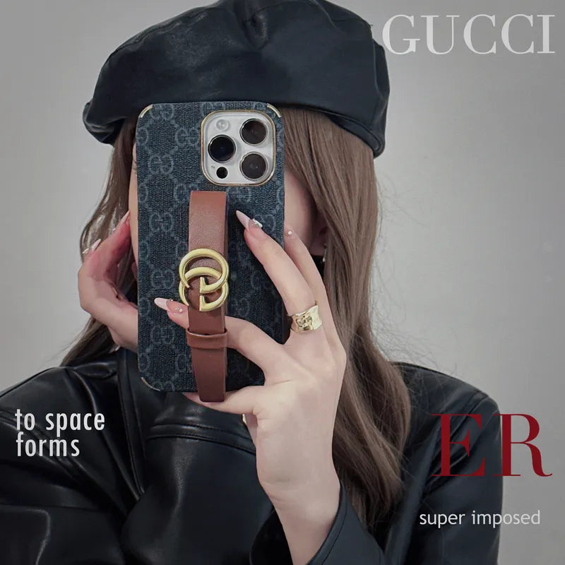 GG Luxurious Leather iPhone Case With Holder