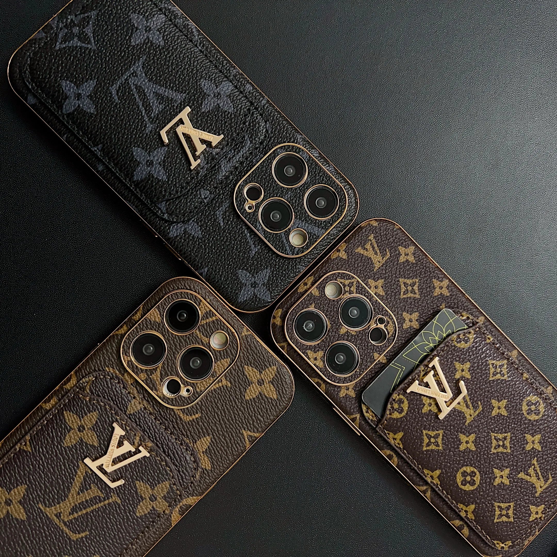 Monogram L Vintage Leather iPhone Wallet Case With Card Holder