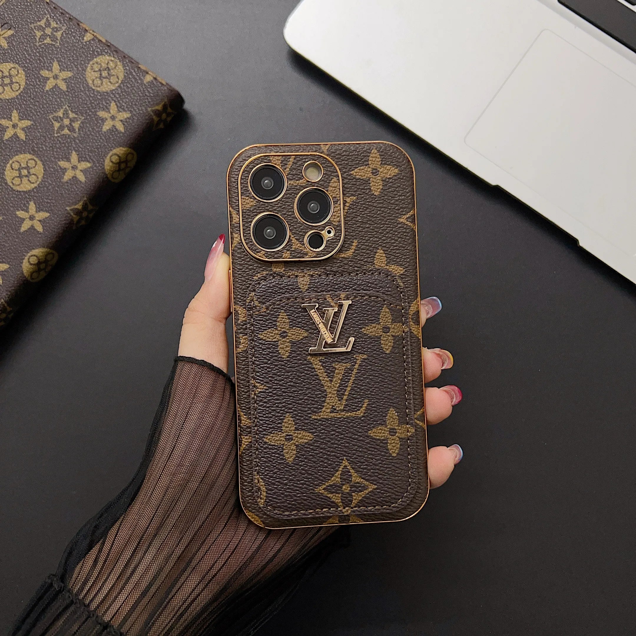 VL Monogram Vintage Leather iPhone Wallet Case With Card Holder