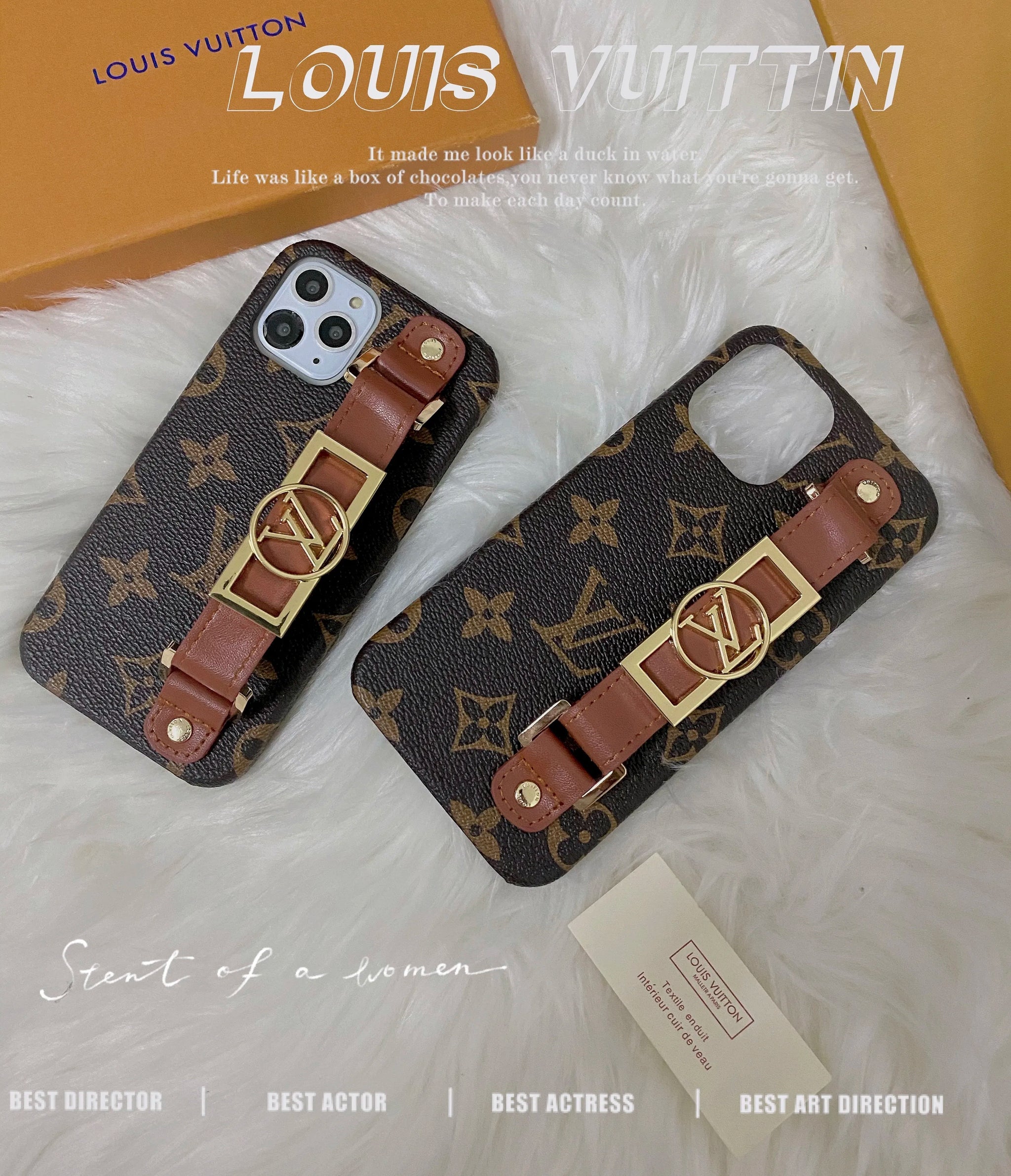 Leather V Monogram iPhone Case With Holder