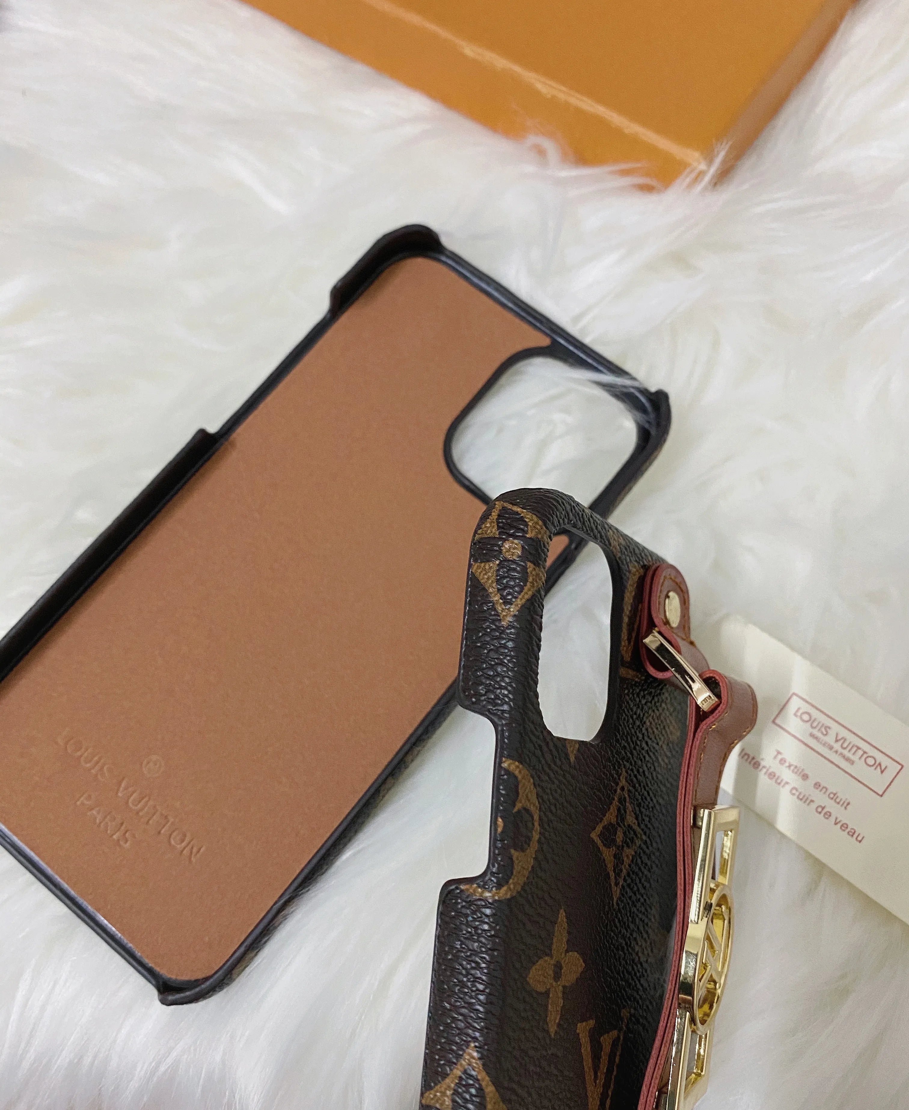 Leather V Monogram iPhone Case With Holder