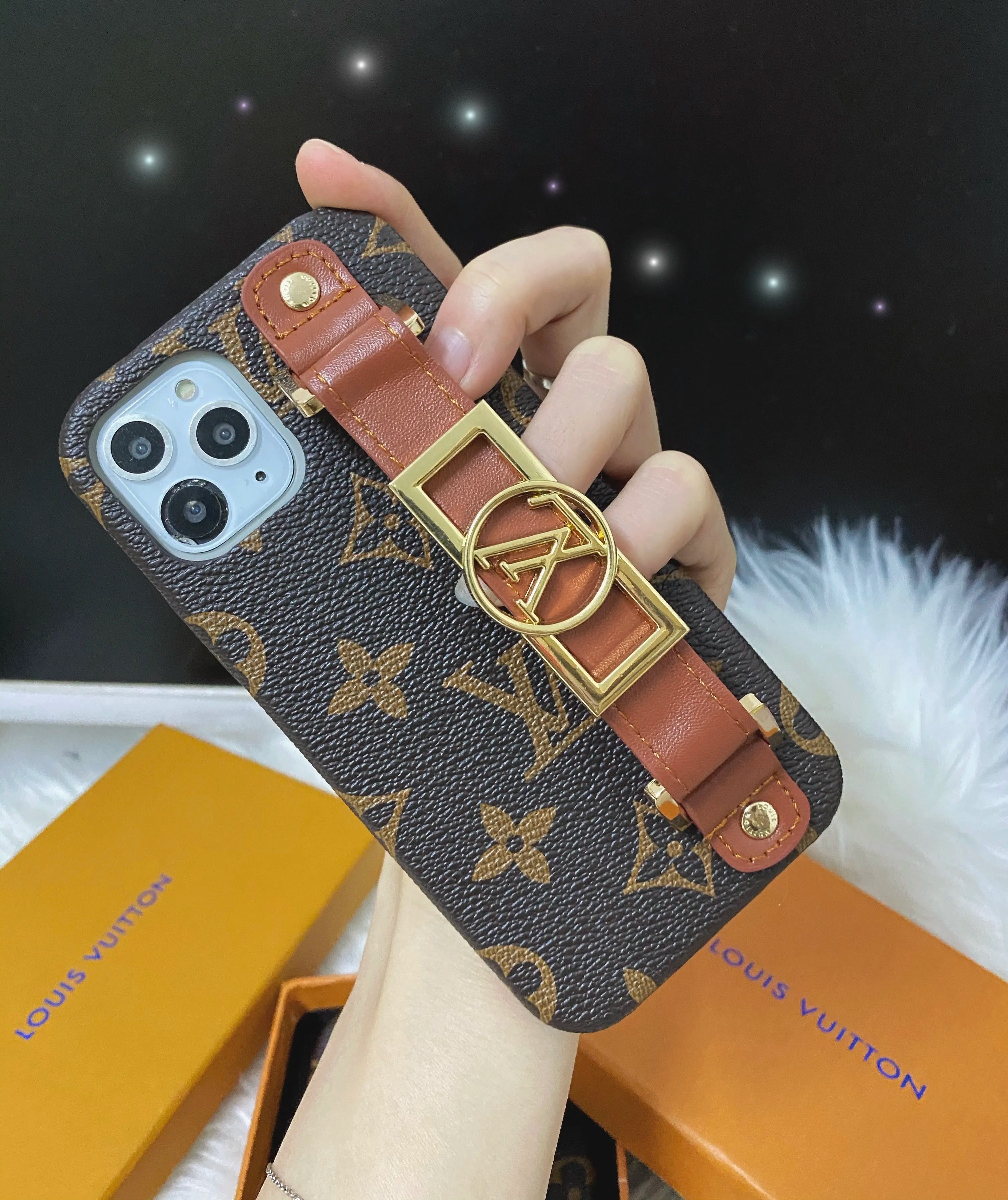 LV Leather Monogram iPhone Case With Holder