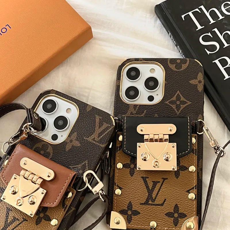 LV Monogram Leather iPhone Wallet Case With Crossbody Strap