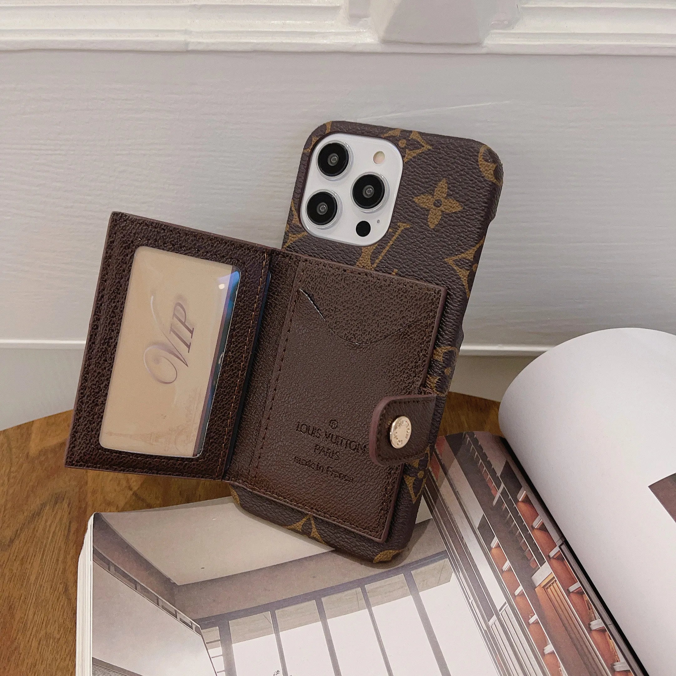 Monogram V Leather iPhone Wallet Cases