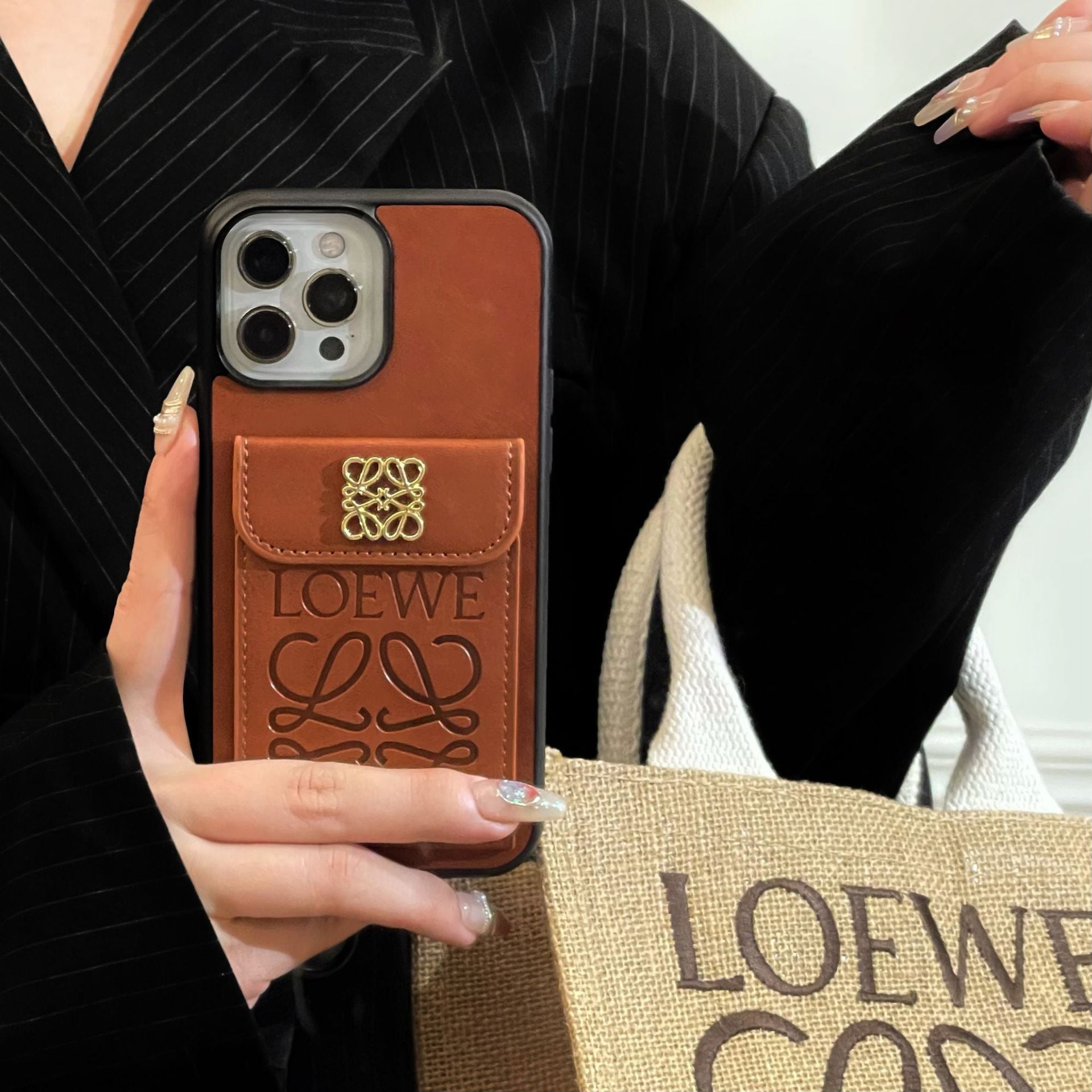 Loewe Retro Leather iPhone Wallet Case With Crossbody Strap