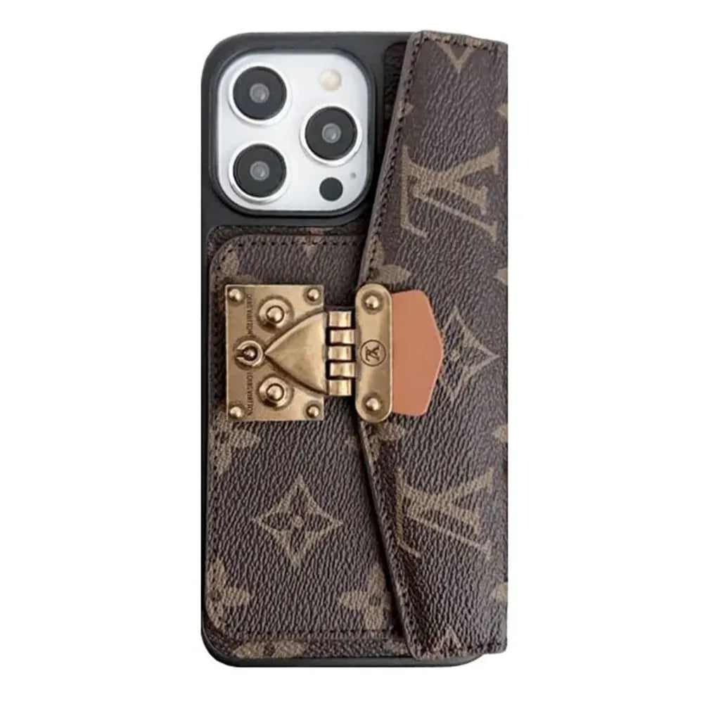 VL Monogram Leather iPhone Wallet Cases Magnetic Flip Cover