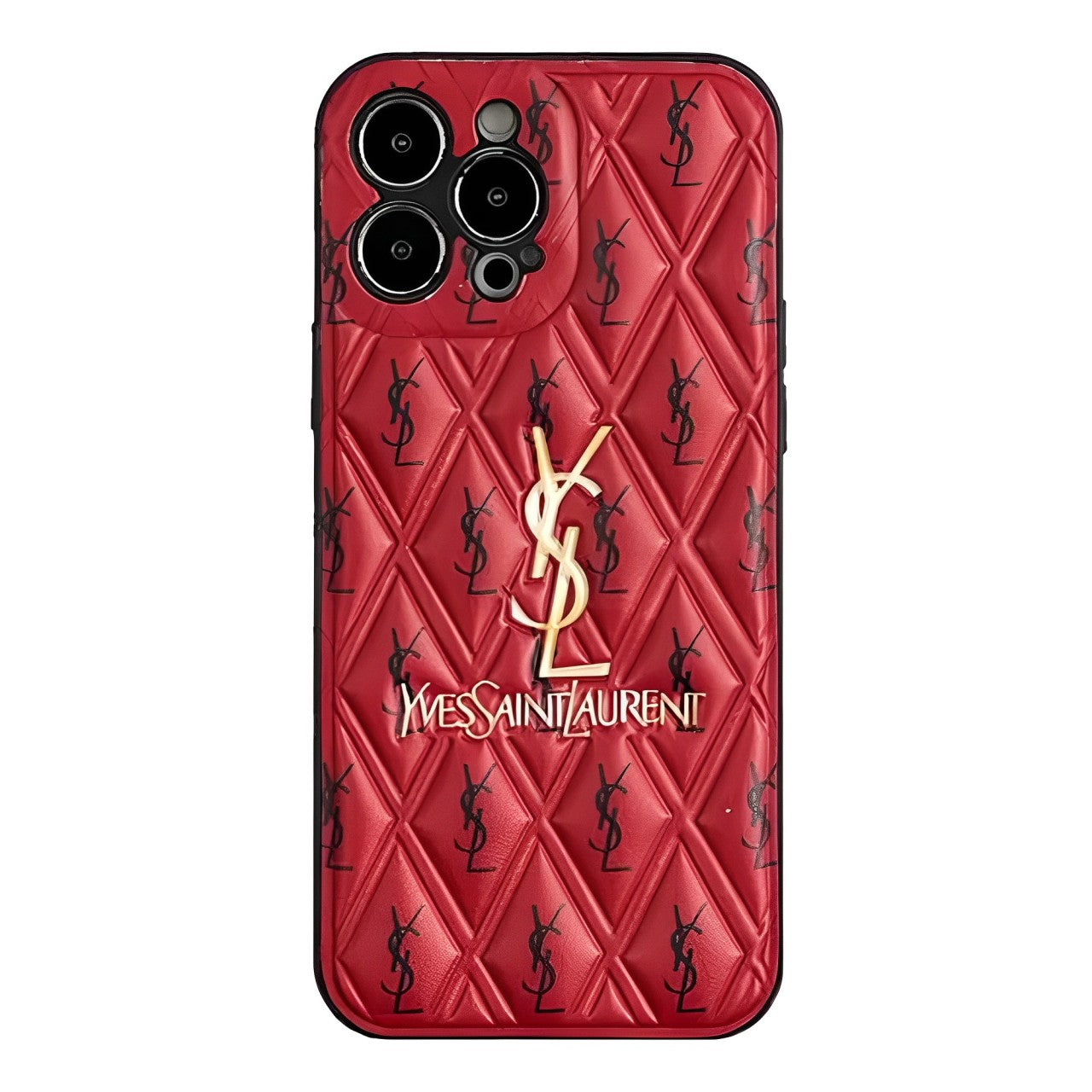 YSL Luxury Leather iPhone Case Diamond Grid