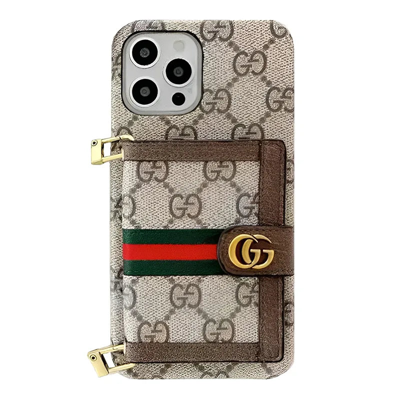 GG Classic Leather iPhone Wallet Case With Crossbody Strap