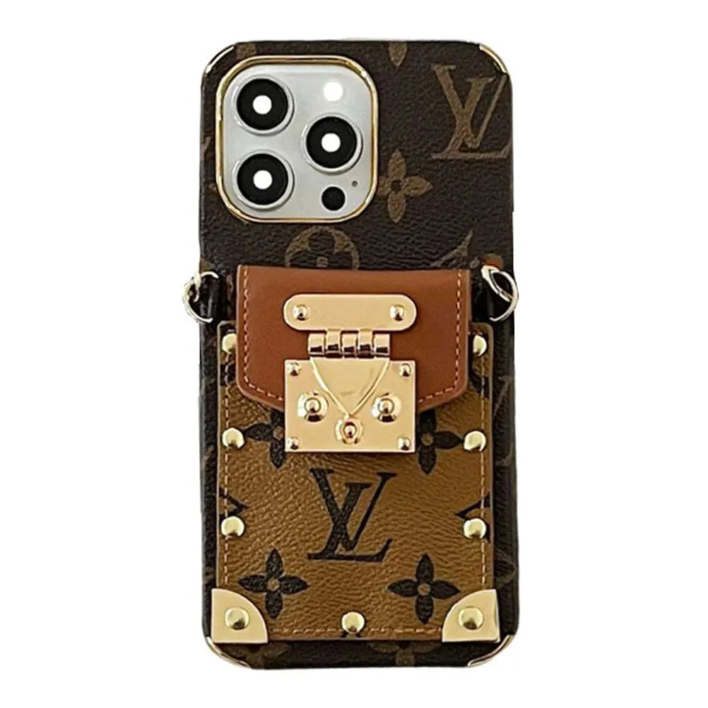 L/V Monogram Leather iPhone Wallet Case With Crossbody Strap