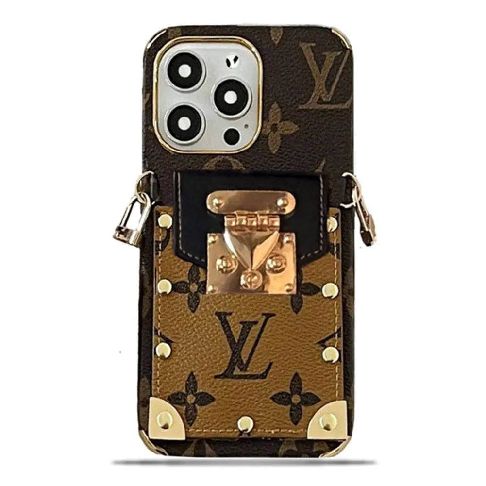 L/V Monogram Leather iPhone Wallet Case With Crossbody Strap