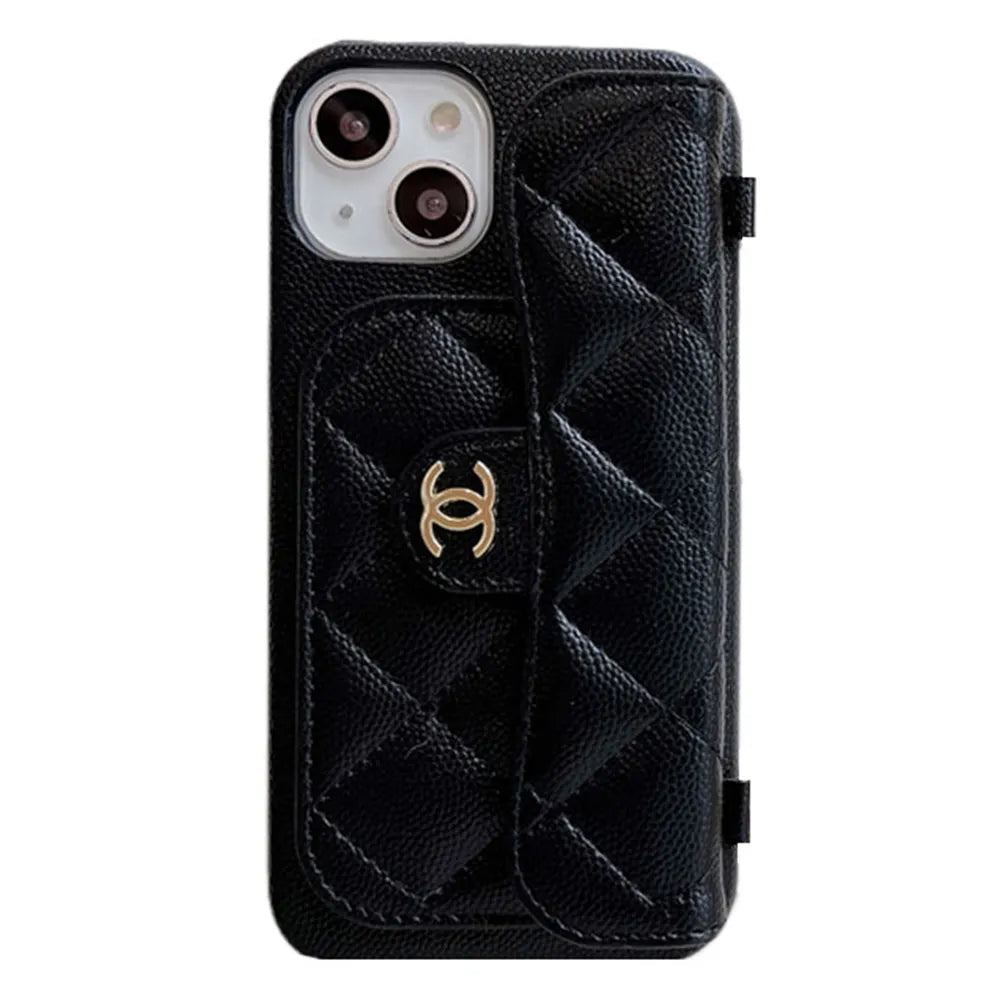 CC Leather iPhone Wallet Case With Crossbody Strap Magnetic Flip Cover