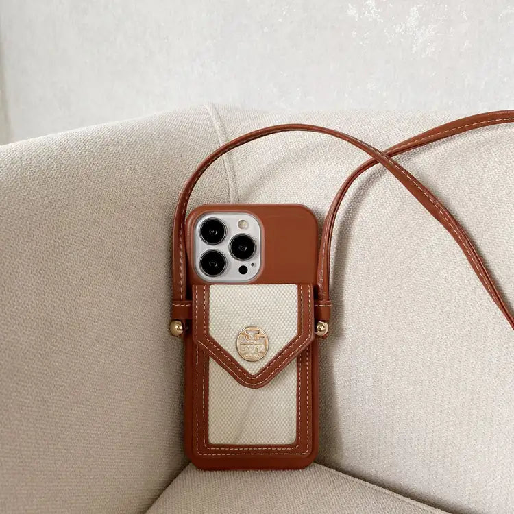 Tory Burch Leather iPhone Wallet Case With Crossbody Strap