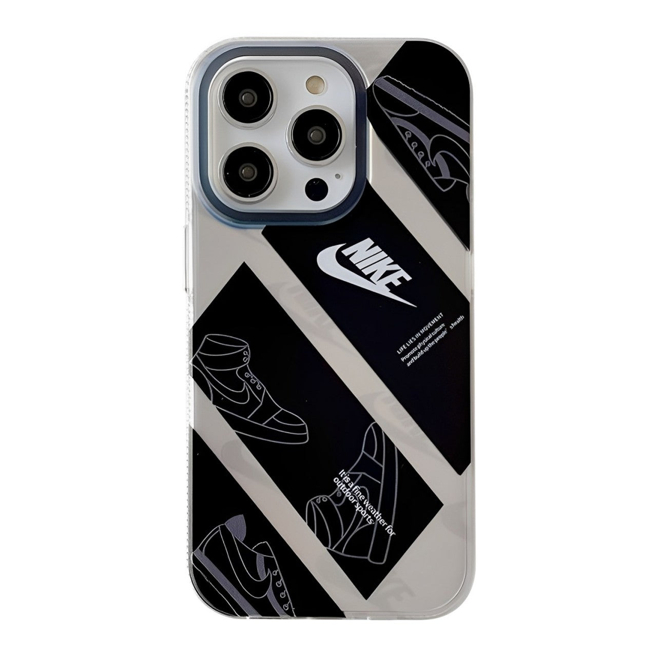 Nike iPhone Case Electroplated Silver Black Stripe