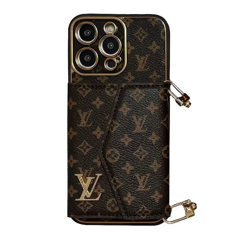 VL Monogram Leather iPhone Wallet Case With Crossbody Strap