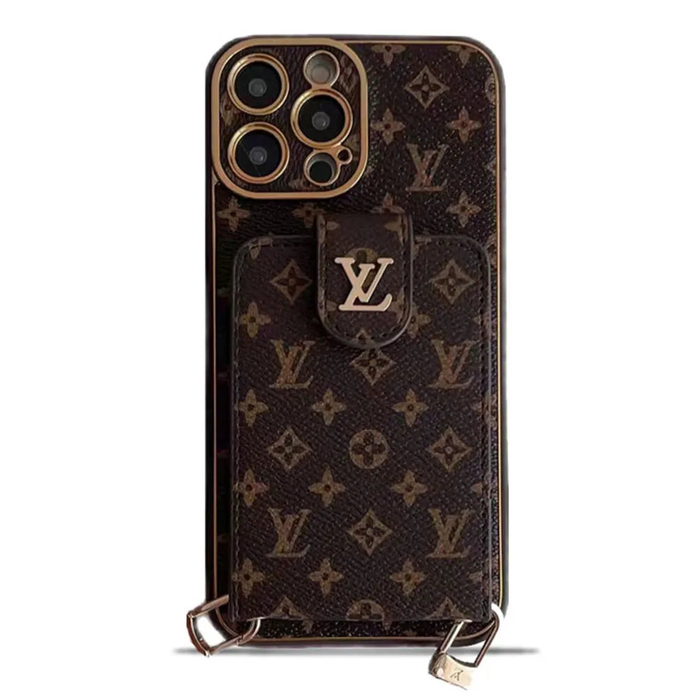 Monogram Leather V iPhone Wallet Case With Crossbody Strap