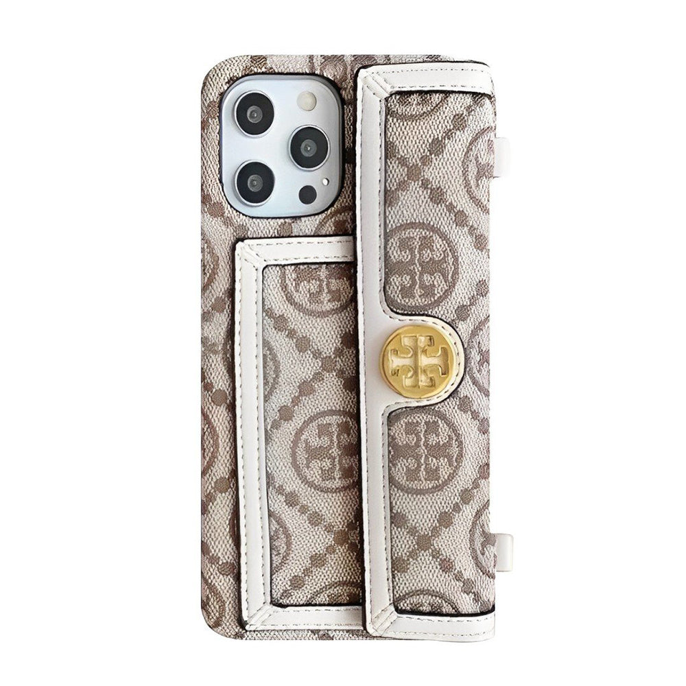 TB Retro Fabric iPhone Wallet Case With Crossbody Strap