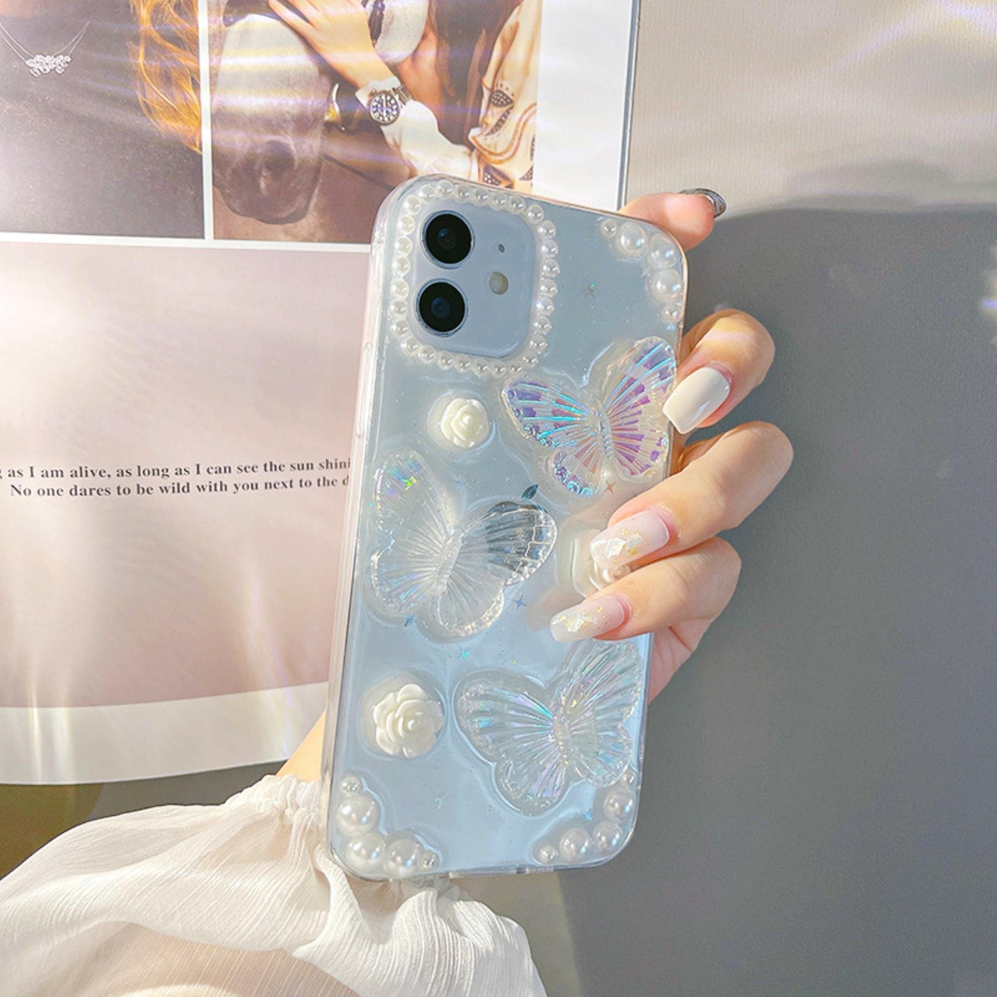 3D Abstract Crystal Laser iPhone Case White Butterflies