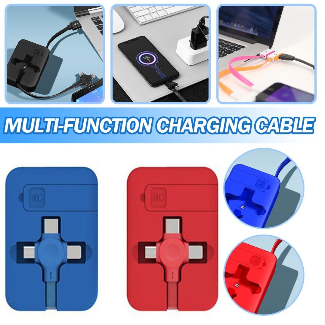 4-in-1 Charging Cable Roll USB Charger Cord Phone Holder Mirror for Phone Tablet