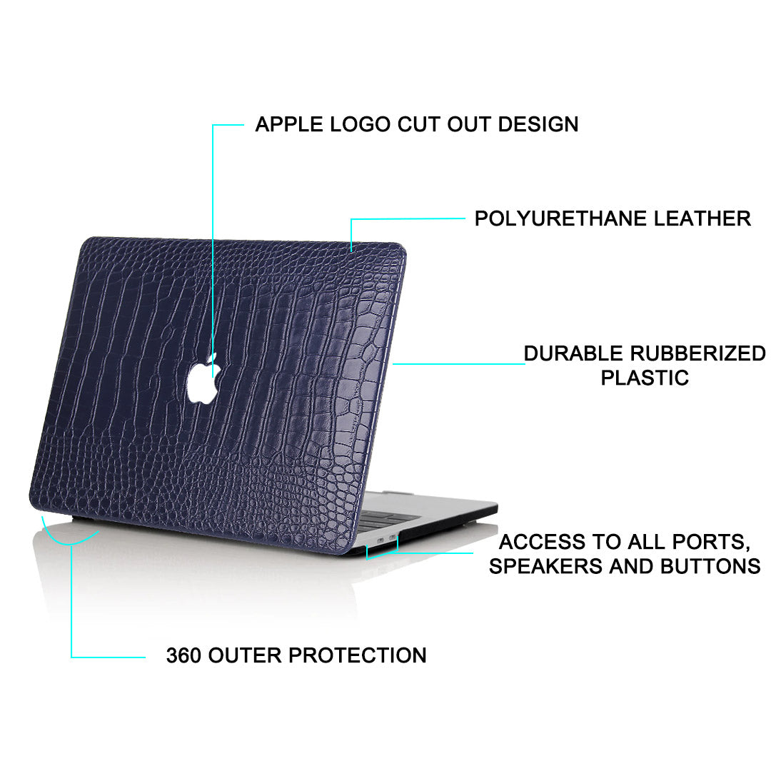 Funda para MacBook de imitación de cocodrilo azul marino