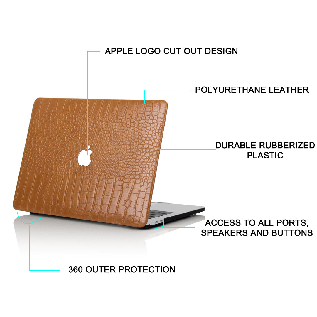 Funda para MacBook de imitación de cocodrilo marrón