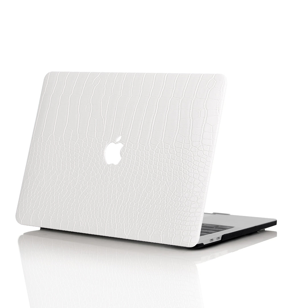 Funda para MacBook de imitación de cocodrilo blanco
