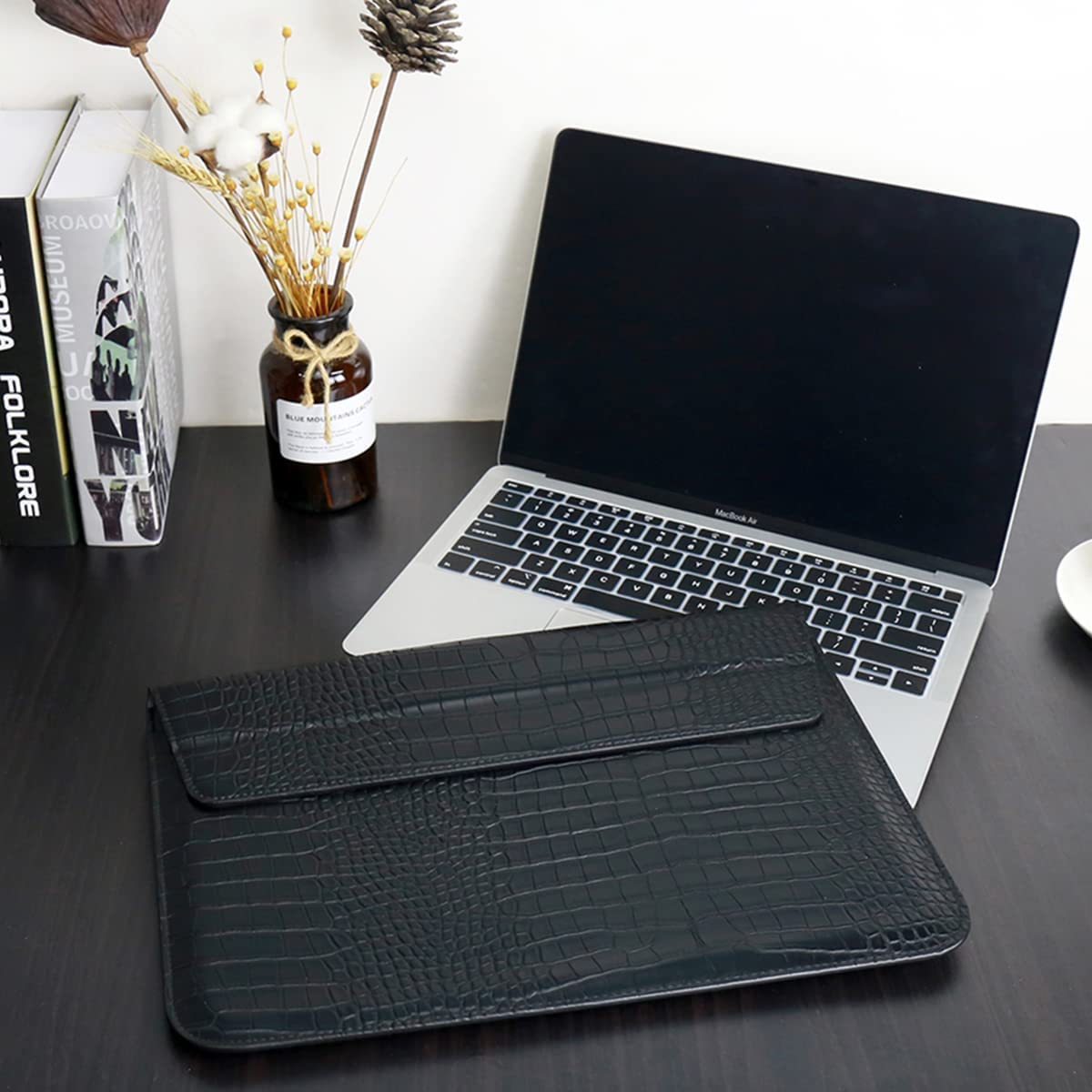 Black Faux Crocodile Laptop Sleeve Case