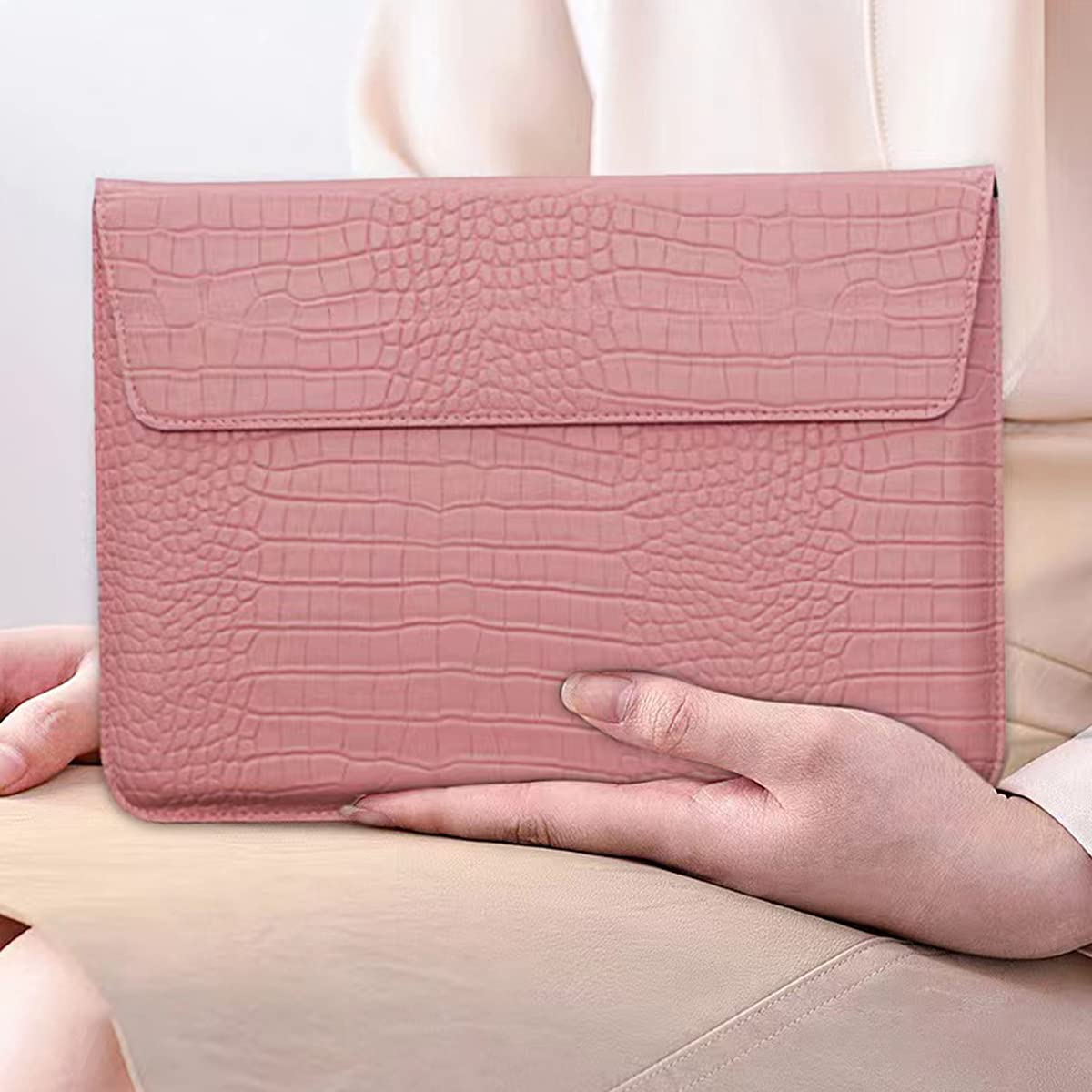 Pink Faux Crocodile Laptop Sleeve Case