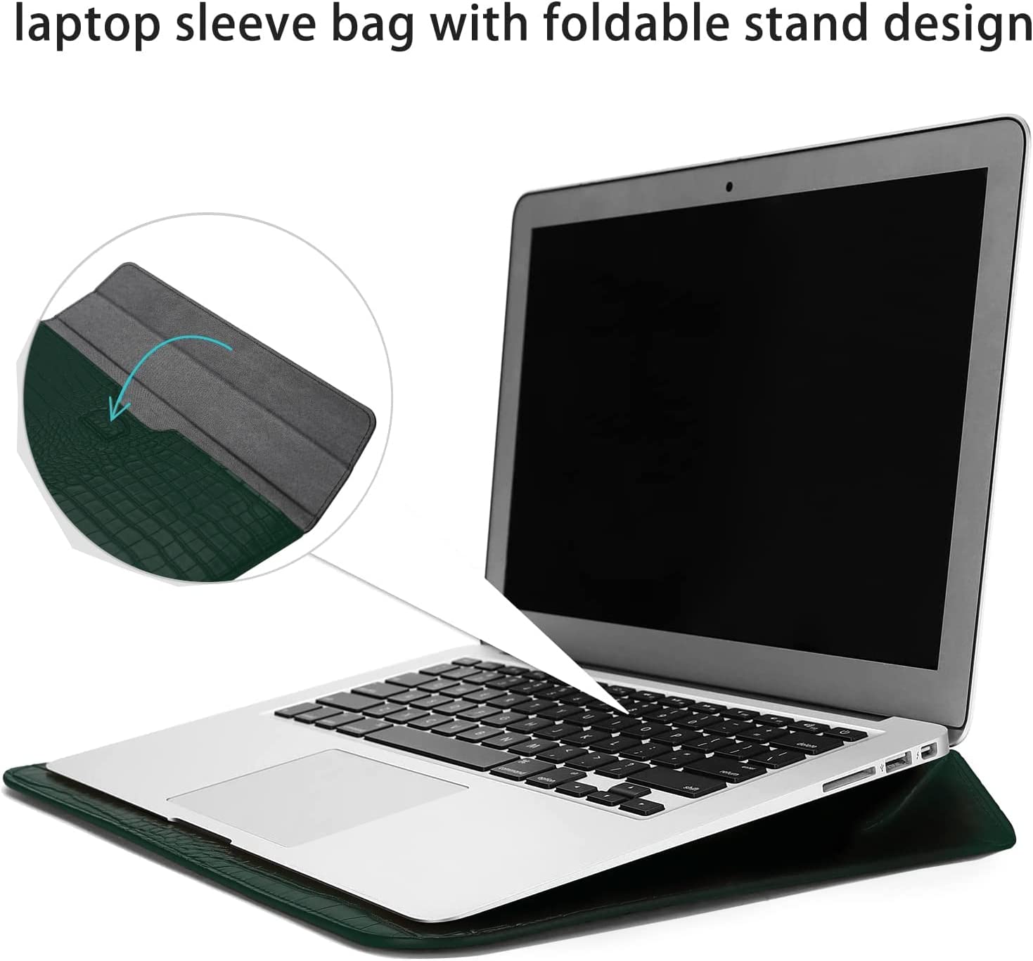 Green Faux Crocodile Laptop Sleeve Case