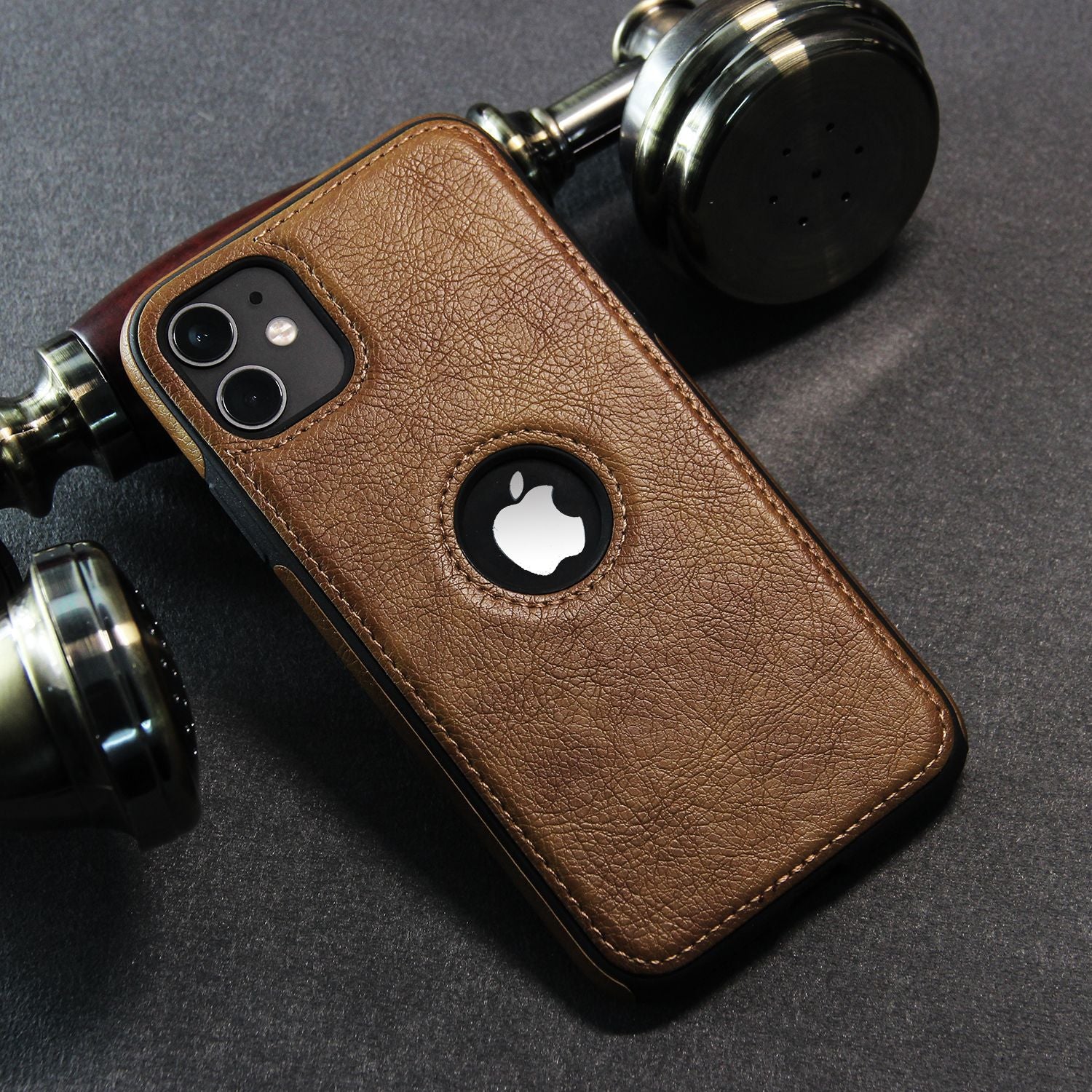 Vegan Leather Brown iPhone Case